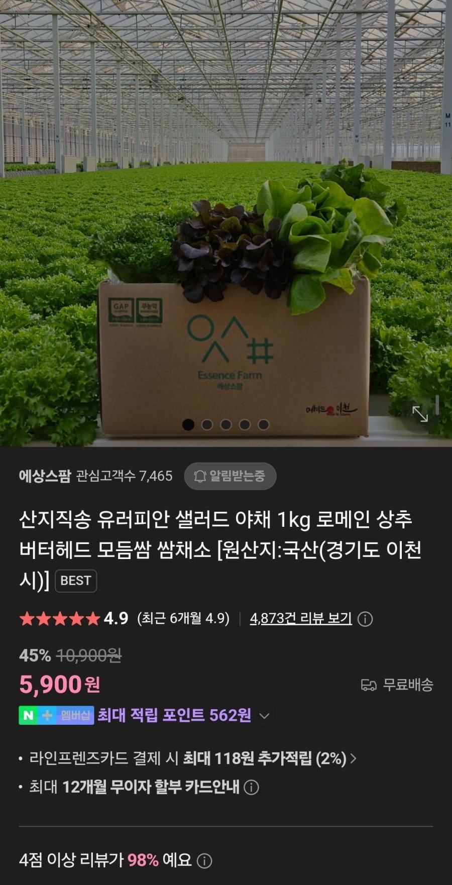 [네이버]유러피안 샐러드 야채 1kg(5900/무료)8