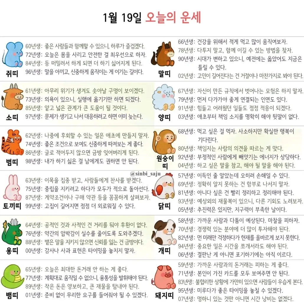 재미로 보는 오늘의 운세(1.19)