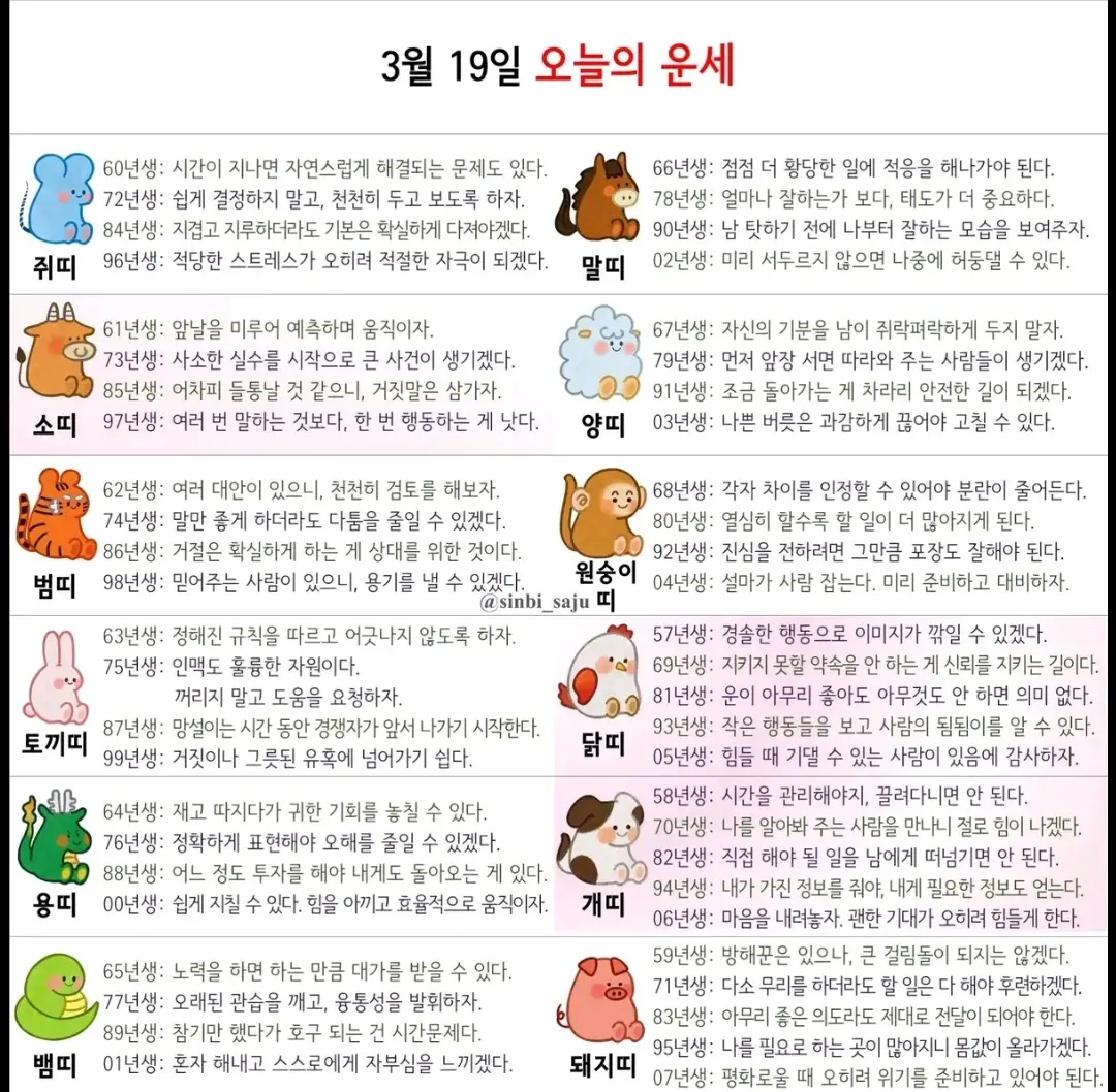 재미로 보는 오늘의 운세(3.19)