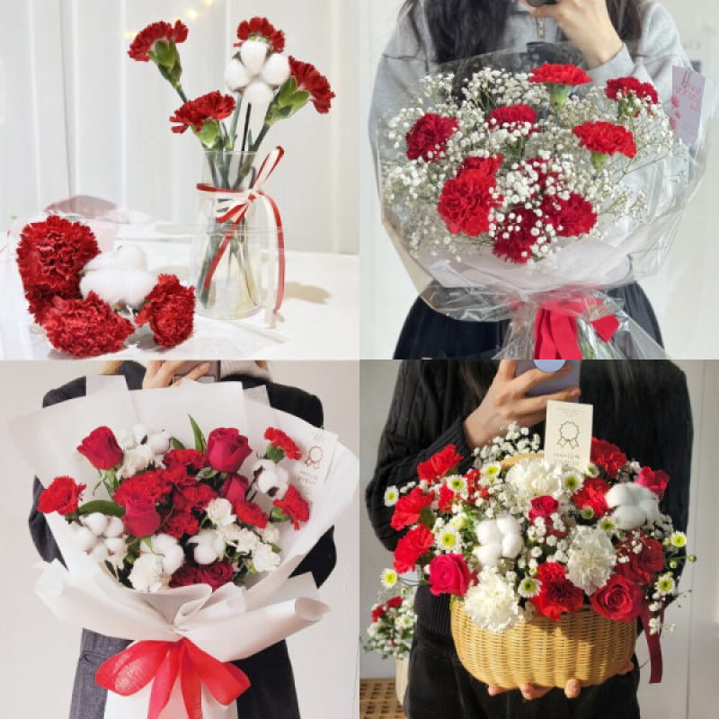 [지마켓] 카네이션생화 4송이+목화1송이 (7,920원/무료)1